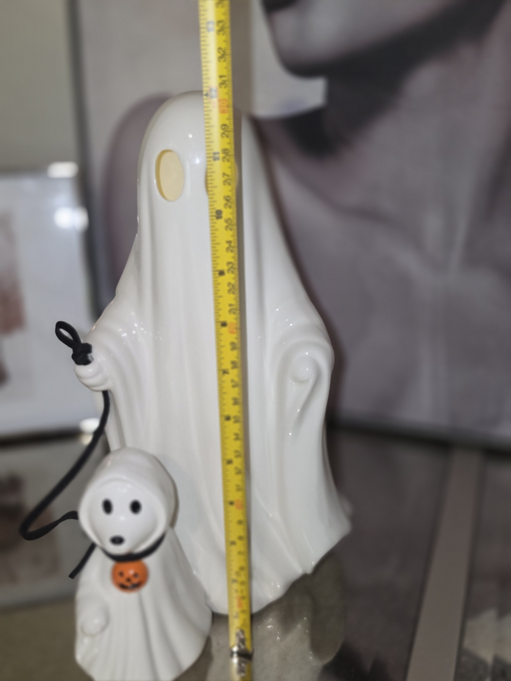 Ceramic Halloween Ghost Figurine with Pumpkin Accent - White - Picture 2 of 8